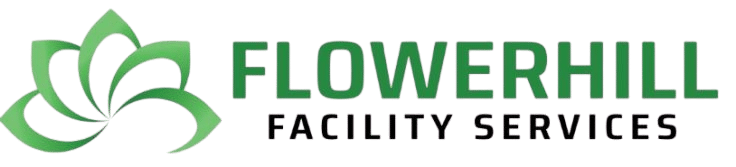 FlowerHill Facility Services logo featuring a green floral design and company name.
